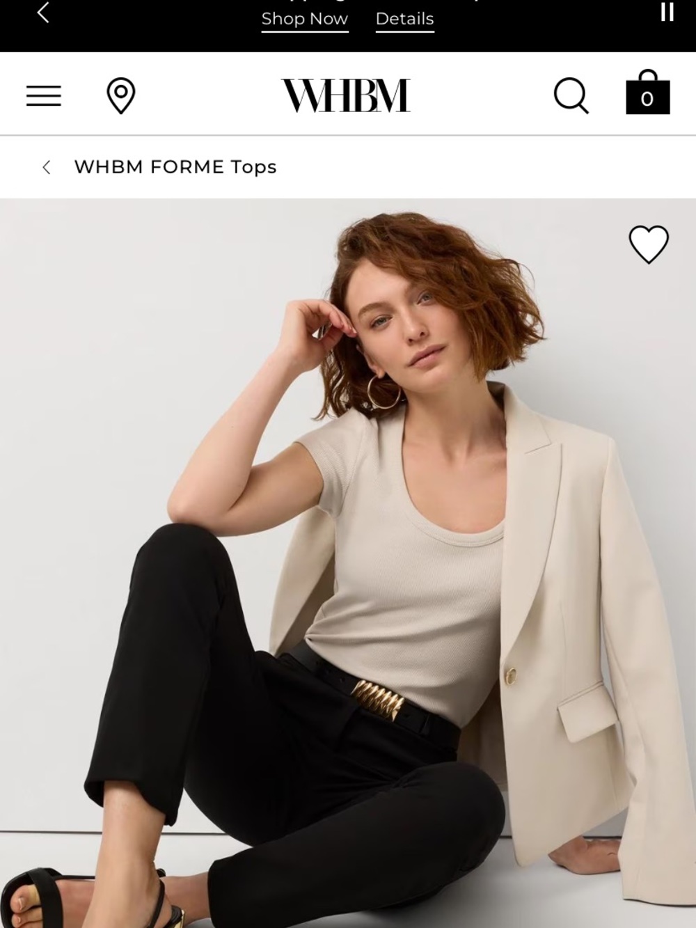 WHBM Cream Ribbed FORME top- color pumice